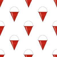 Seamless pattern with fire bucket. Red metal cone bucket empty or with water for fire fighting on white background. Cartoon style. Vector illustration for any design.