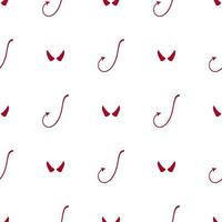 Seamless pattern with red devil tails and horns on white background. Cartoon style. Vector illustration for design, web, wrapping paper, fabric, wallpaper.