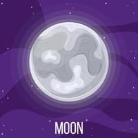 Moon in space. Colorful universe with Moon. Cartoon style vector illustration for any design.