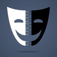 Theatrical mask icon. Two parties of mask. Black and white, the good and evil. Vector illustration for design, web.