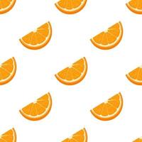 Seamless pattern with fresh cut slice orange fruit on white background. Tangerine. Organic fruit. Cartoon style. Vector illustration for design, web, wrapping paper, fabric, wallpaper.