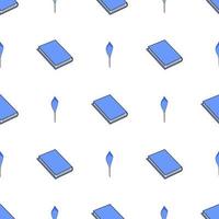 Seamless pattern with blue books and feathers on white background. Vector illustration.