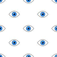 Seamless pattern with blue eye icon. Clinic eye iris. Flat style. Vector illustration for design, web, wrapping paper, fabric, wallpaper.
