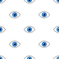 Seamless pattern with blue eye icon. Clinic eye iris. Flat style. Vector illustration for design, web, wrapping paper, fabric, wallpaper.