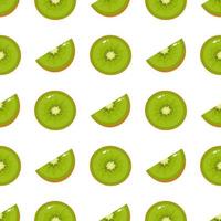 Seamless pattern with fresh half and slice kiwi fruit on white background. Summer fruits for healthy lifestyle. Organic fruit. Cartoon style. Vector illustration for any design.