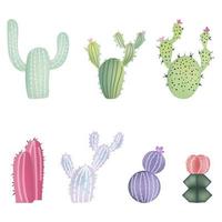 Set of different colorful realistic cactuses. Vector illustration isolated on white background.
