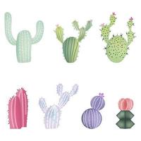 Set of different colorful realistic cactuses. Vector illustration isolated on white background.