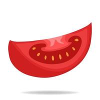 Fresh Red Tomato Slice isolated on white background. Vegetable Icon for Market, Recipe Design. Organic Food. Cartoon Flat Style. Vector illustration for Your Design, Web.