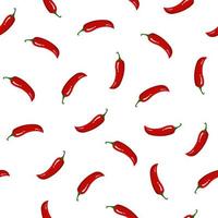 Seamless Pattern with Red Chilli Pepper. Fresh Vegetables isolated on white background. Cartoon Flat Style. Vector illustration for Your Design, Web, Wrapping Paper, Fabric, Wallpaper.