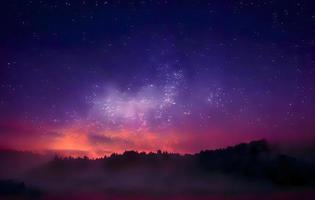 Night landscape with colorful Milky Way and mountains. Starry sky with hills at summer. Beautiful Universe. Space background photo