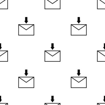 Seamless pattern with receive letter icon on white background. Black arrow. Business concept. Vector illustration for design, web, wrapping paper, fabric
