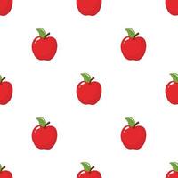 Seamless pattern with red apples on white background. Organic fruit. Cartoon style. Vector illustration for design, web, wrapping paper, fabric, wallpaper