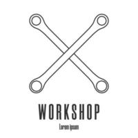 Line style icon of crossed wrenches. Workshop, mechanic, repair service logo template. Clean and modern vector illustration.