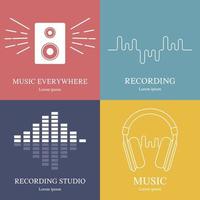 Set of music logos templates. Recording studio labels. Radio badges with sample text. Clean and modern vector illustration for design, web.