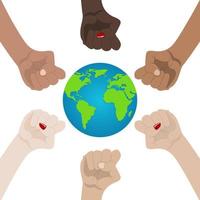 Igualdad racial y de género en el mundo. unidad, alianza, equipo, concepto de socio. tomados de la mano mostrando unidad. icono de relación. ilustración vectorial para su diseño, sitio web vector