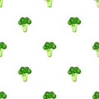 Seamless pattern with fresh broccoli isolated on white background. Organic food. Cartoon style. Vector illustration for design, web, wrapping paper, fabric, wallpaper.