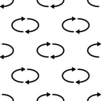 Seamless pattern with refresh, reload, repeat icons on white background. Black simple circle arrows. Vector illustration for design, web, wrapping paper, fabric