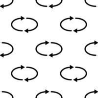 Seamless pattern with refresh, reload, repeat icons on white background. Black simple circle arrows. Vector illustration for design, web, wrapping paper, fabric