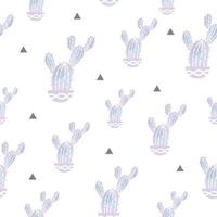 Vector seamless pattern with cactus and triangle. Cute violet cactus. Repeating hand drawn background.