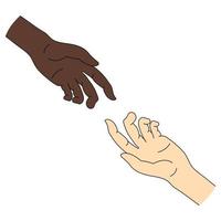 ayuda multinacional. igualdad racial. icono de la mano de ayuda aislado en la ilustración de background.vector blanco para su diseño. vector