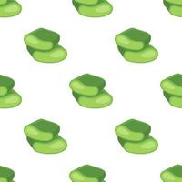 Seamless pattern with aloe vera medicinal plant cut leaves isolated on white background. Cartoon style. Vector illustration for any design.