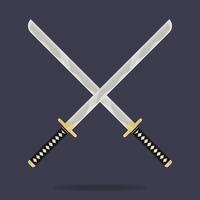 Crossed katana swords icon. Samurai weapon. Ninja equipment. Cartoon style. Clean and modern vector illustration for design, web.