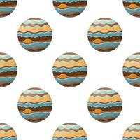 Seamless pattern with Jupiter planet isolated on white background. Planet of solar system. Cartoon style vector illustration for any design.