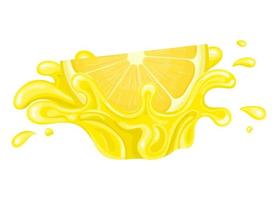 Jugo de limón cortado en rodajas frescas y brillantes ráfaga aislada en fondo blanco. jugo de frutas de verano. estilo de dibujos animados ilustración vectorial para cualquier diseño. vector
