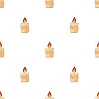 Seamless pattern with burning candle from paraffin wax on white background. Cartoon style. Vector illustration.