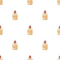 Seamless pattern with burning candle from paraffin wax on white background. Cartoon style. Vector illustration.