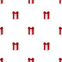 Seamless pattern with realistic 3d gift box with red bow on white background. Christmas, Valentine's day, New Year, Celebrations, Birthdays. Vector illustration for design, wrapping paper, fabric