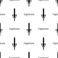 Seamless pattern with capricorn zodiac sword sign. Black silhouette of zodiacal weapon. Astrological, horoscope sign. Vector illustration for design, web, wrapping paper, fabric, wallpaper.