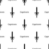 Seamless pattern with capricorn zodiac sword sign. Black silhouette of zodiacal weapon. Astrological, horoscope sign. Vector illustration for design, web, wrapping paper, fabric, wallpaper.