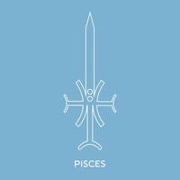 Pisces zodiac sign. Line style icon of zodiacal weapon sword. One of 12 zodiac weapons. Astrological, horoscope sign. Clean and modern vector illustration for design, web.