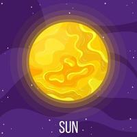 Sun planet in space. Colorful universe with sun. Cartoon style vector illustration for any design.