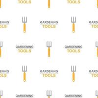 Seamless pattern with cartoon small pitchforks on white background. Gardening tool. Vector illustration for any design