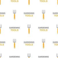 Seamless pattern with cartoon small pitchforks on white background. Gardening tool. Vector illustration for any design