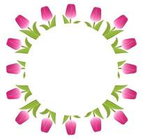 Banner Template Background with Pink Tulips. Square Frame of Tulips with Space for Text. Voucher, wallpaper,flyers, invitation, posters, brochure, coupon discount,greeting card. Vector illustration.