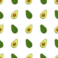 Seamless pattern with fresh half and whole avocado isolated on white background. Organic food. Cartoon style. Vector illustration for design, web, wrapping paper, fabric, wallpaper.