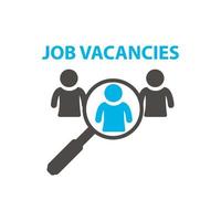 Search job vacancy icon. Search job, employees. Find people, human resource icon. Magnifier. Vector illustration.