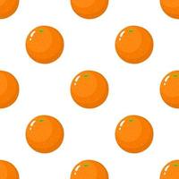 Seamless pattern with fresh whole orange fruit on white background. Tangerine. Organic fruit. Cartoon style. Vector illustration for design, web, wrapping paper, fabric, wallpaper.