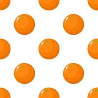 Seamless pattern with fresh whole orange fruit on white background. Tangerine. Organic fruit. Cartoon style. Vector illustration for design, web, wrapping paper, fabric, wallpaper.