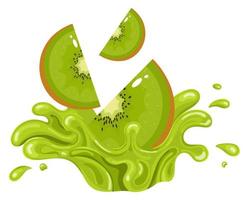 Kiwi fruit juice. Fresh kiwifruit splash isolated on white background. Vector illustration for any design.