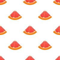 Seamless pattern with fresh bright exotic cut slice grapefruit isolated on white background. Summer fruits for healthy lifestyle. Organic fruit. Cartoon style. Vector illustration for any design.