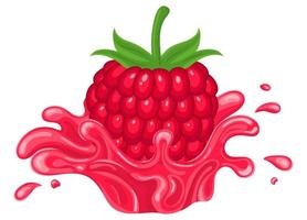 Fresh bright raspberry juice splash burst isolated on white background. Summer fruit juice. Cartoon style. Vector illustration for any design.