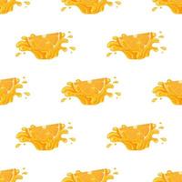patrón sin costuras con jugo de naranja, mandarina o tagerina brillante fresco estallido aislado sobre fondo blanco. jugo de frutas de verano. estilo de dibujos animados ilustración vectorial para cualquier diseño. vector
