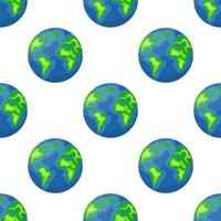 Seamless pattern with earth planet isolated on white background. Planet of solar system. Cartoon style vector illustration for any design.
