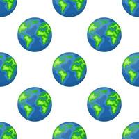 Seamless pattern with earth planet isolated on white background. Planet of solar system. Cartoon style vector illustration for any design.