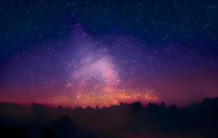 Night landscape with colorful Milky Way and mountains. Starry sky with hills at summer. Beautiful Universe. Space background photo