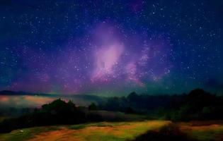 Night landscape with colorful Milky Way and mountains. Starry sky with hills at summer. Beautiful Universe. Space background photo